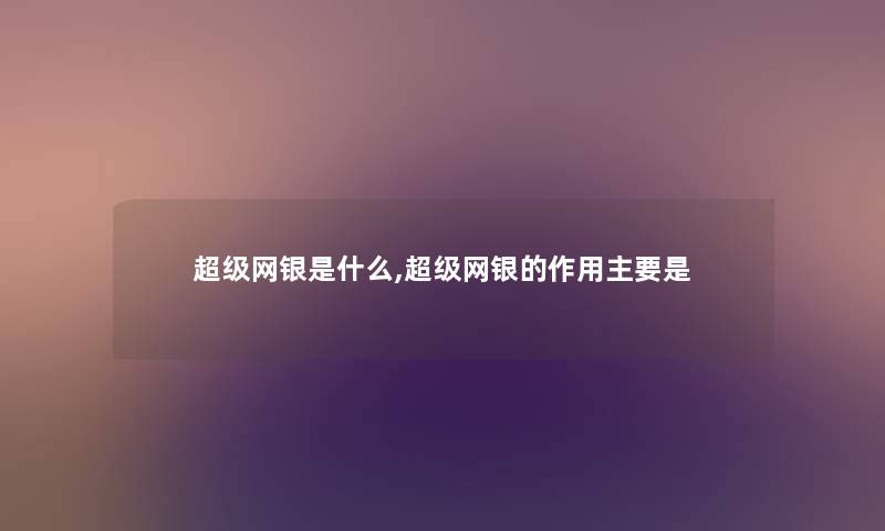 超级网银是什么,超级网银的作用主要是