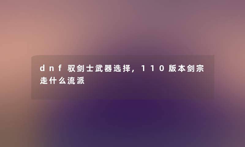 dnf驭剑士武器选择,110版本剑宗走什么流派