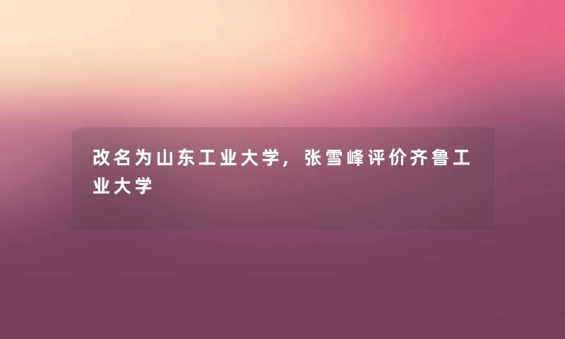 改名为山东工业大学,张雪峰评价齐鲁工业大学
