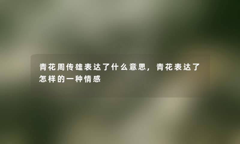 青花周传雄表达了什么意思,青花表达了怎样的一种情感