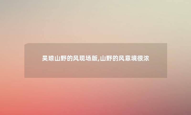 吴琼山野的风现场版,山野的风意境很浓