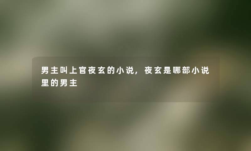 男主叫上官夜玄的小说,夜玄是哪部小说里的男主