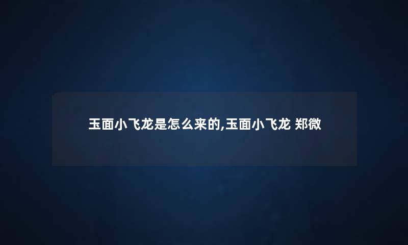 玉面小飞龙是怎么来的,玉面小飞龙 郑微
