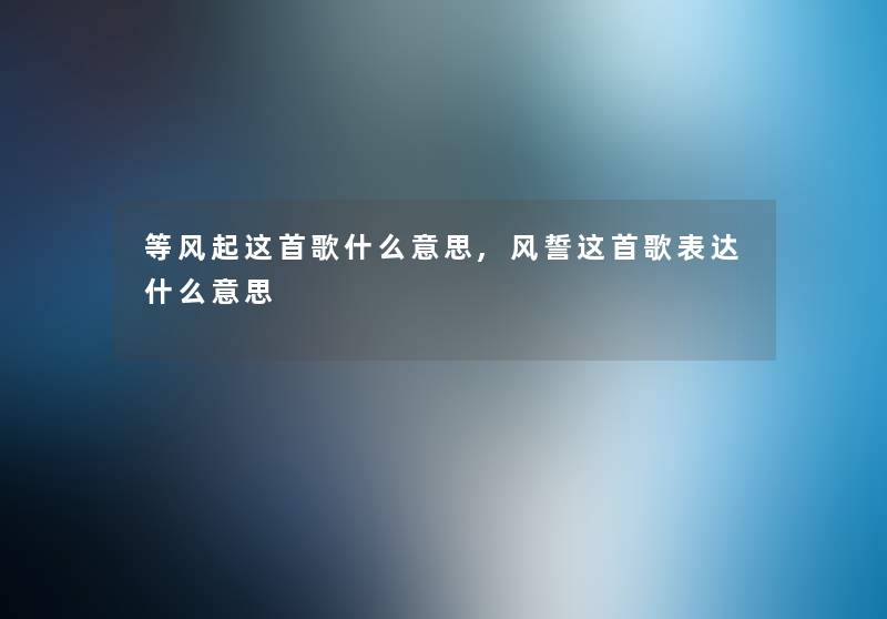 等风起这首歌什么意思,风誓这首歌表达什么意思