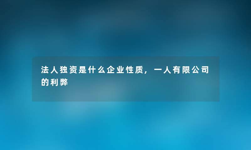 法人独资是什么企业性质,一人有限公司的利弊