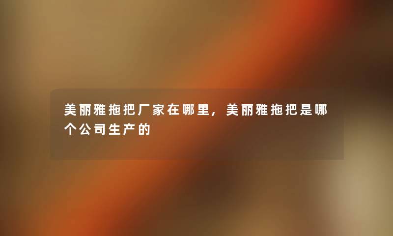 美丽雅拖把厂家在哪里,美丽雅拖把是哪个公司生产的