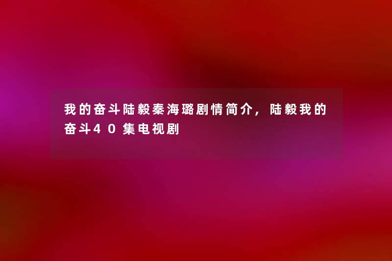 我的奋斗陆毅秦海璐剧情简介,陆毅我的奋斗40集电视剧