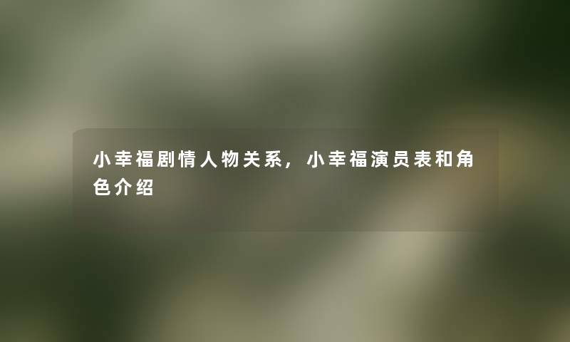 小幸福剧情人物关系,小幸福演员表和角色介绍