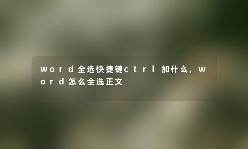 word全选快捷键ctrl加什么,word怎么全选正文