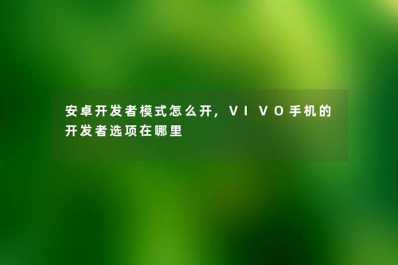 安卓开发者模式怎么开,VIVO手机的开发者选项在哪里 安卓开发者模式怎么开,VIVO手机的开发者选项在哪里