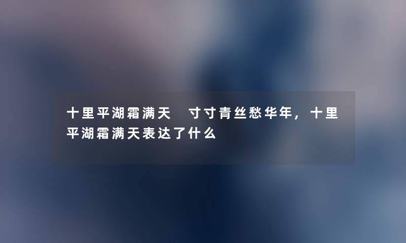 十里平湖霜满天 寸寸青丝愁华年,十里平湖霜满天表达了什么 十里平湖霜满天 寸寸青丝愁华年,十里平湖霜满天表达了什么