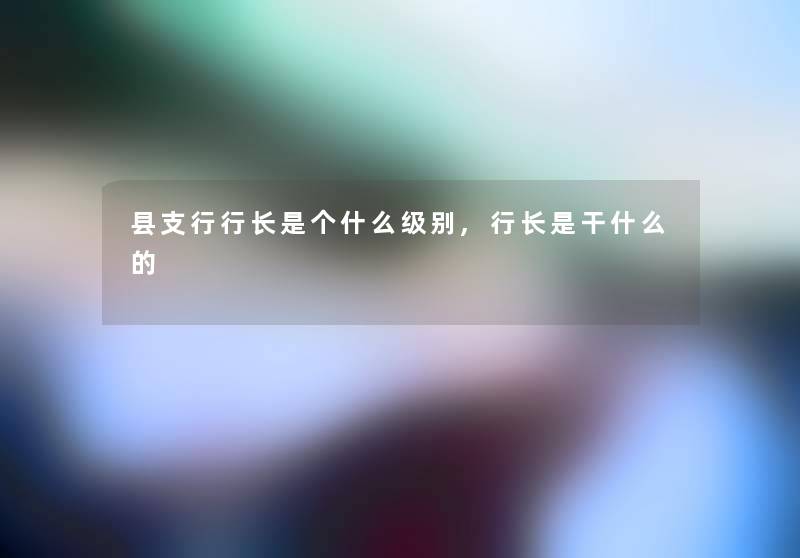 县支行行长是个什么级别,行长是干什么的