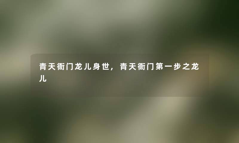 青天衙门龙儿身世,青天衙门第一步之龙儿