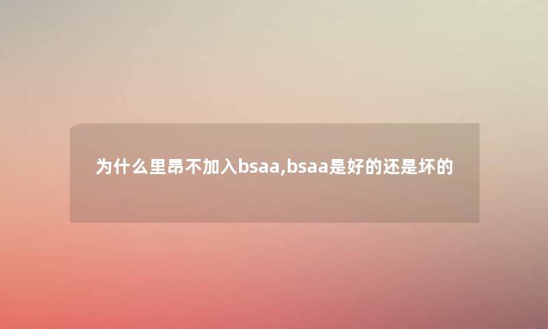 为什么里昂不加入bsaa,bsaa是好的还是坏的
