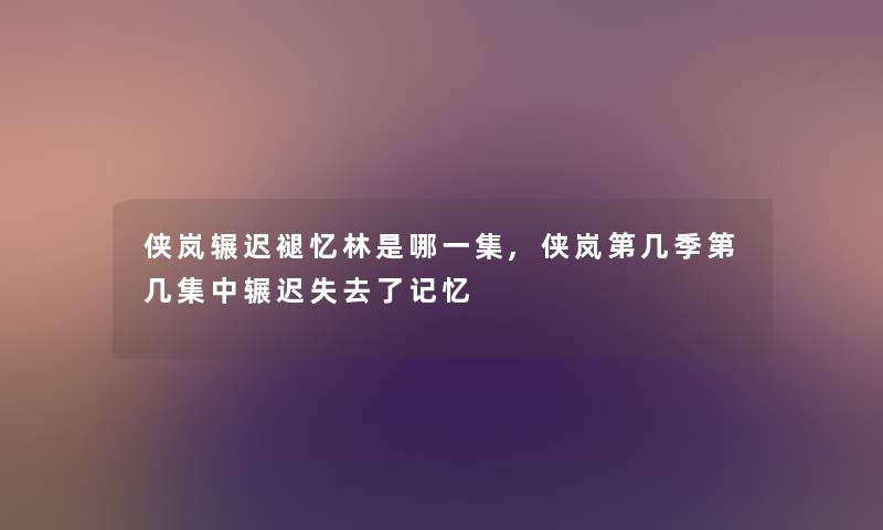 侠岚辗迟褪忆林是哪一集,侠岚第几季第几集中辗迟失去了记忆